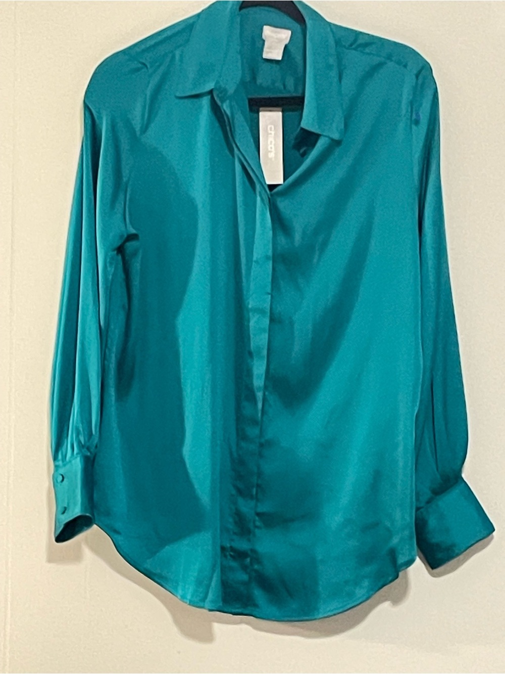 Chicos Silky Teal Button-Front Women's Blouse. Item # 11732